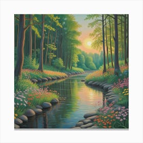 Sunset Serenity Blossoms By The Tranquil Stream (3) Canvas Print