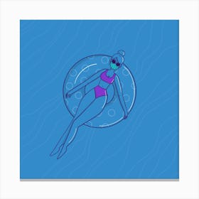 Swimming Girl with Rubber Ring and Mask Canvas Print