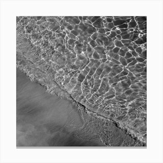 Where Sand And Water Meet Black And White Square Canvas Print