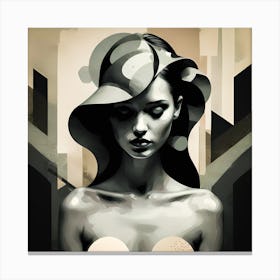 Black And White Illustration Of An Beautiful Woman In Sepia Optic Canvas Print