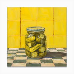 Pickles In A Jar Yellow Background 1 Canvas Print