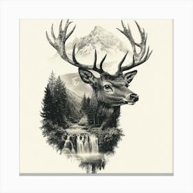 Illusion with Deer and Drawing Canvas Print