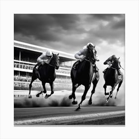 Horses Racing In Black And White Canvas Print