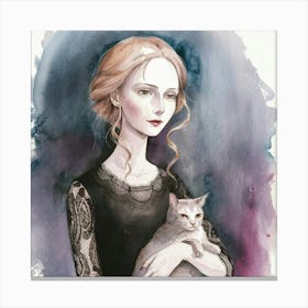 Girl With A Cat Canvas Print