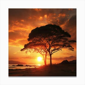 Lone Tree At Sunset Canvas Print