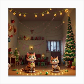 Lonely cats on Christmas Canvas Print