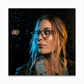 Firefly Dramatic Rain Soaked Portrait Of Woman With Glasses At Night 84398 Canvas Print