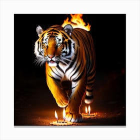 Tiger On Fire Canvas Print