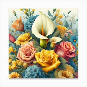 A beautiful and distinctive bouquet of roses and flowers 5 Canvas Print