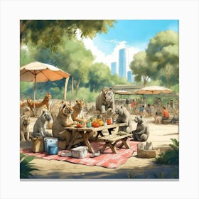 Bears At The Picnic Canvas Print