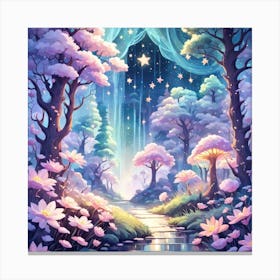 A Fantasy Forest With Twinkling Stars In Pastel Tone Square Composition 227 Canvas Print