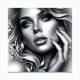 Beautiful Woman In Black And White Canvas Print