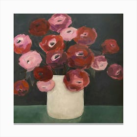 Roses In White Pot Vase Canvas Print