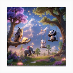 Panda Swinging In The Forest Canvas Print