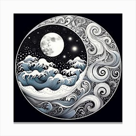 Moon And Waves 16 Canvas Print