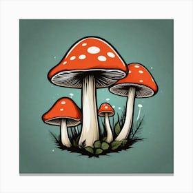 Three Mushrooms On A Green Background Canvas Print