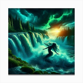 Mermaid In The Waterfall 1 Canvas Print