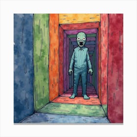 Horror Character In A Colorful Watercolor Maze 1 Canvas Print