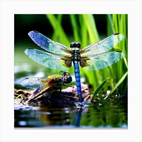 Nature Dragonfly Mating Couple Insect Sitting Duck Pond Lively Dvd Fauna Wild Animal Gras (15) Canvas Print