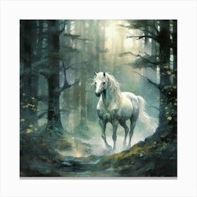 White Horse In The Forest Canvas Print