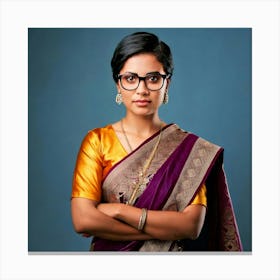 Firefly Indian, Businesswoman, Confident, 30s, Formal, Saree, Modern Twist, Short Hair, Styled Hair, (9) Canvas Print