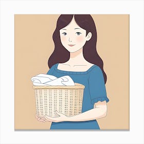Woman Holding A Laundry Basket 1 Canvas Print