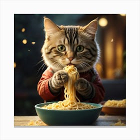 Cat Eating Spaghetti Canvas Print