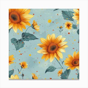 Sunflowers Blue Background Canvas Print