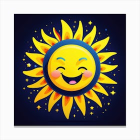 Lovely smiling sun on a blue gradient background 74 Canvas Print