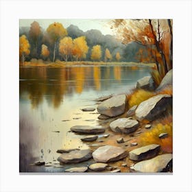 Autumn Lake,Forest Lake, Vintage Oil Painting, Farmhouse Wall Decorations, Antique Landscape, Vintage Landscape Oil Painting.8 4 Canvas Print