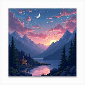 Enchanting Twilight Sky Over A Tranquil Mountain Retreat 1 Canvas Print