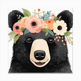 Floral Baby Black Bear Nursery Illustration (24) Canvas Print