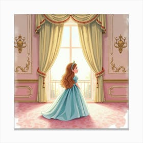 Watercolor Scene Of Young Queen In A Pastel Hued Royal Ballroom Canvas Print