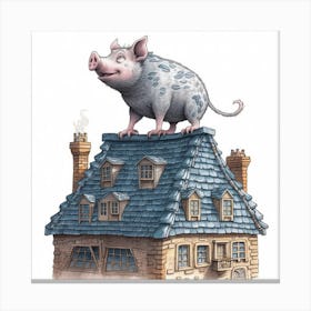 Pig On Top Of A House Canvas Print