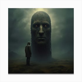 Man In Front Of A Giant Head Canvas Print