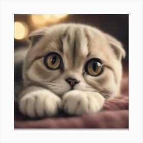 A Cute Scottish Fold Kitty, Pixar Style, Watercolor Illustration Style 8k, Png (12) Canvas Print