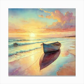 Sundown Over Gran Canaria With A Boat On The Beach Canvas Print