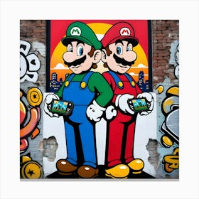 Eye Catching Street Art In Banksy S Style Featuring Mario And Luigi With Creative Use Of Stencils, Graffiti, And Cartoony Elements Canvas Print