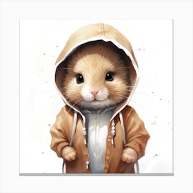 Watercolour Cartoon Gerbil In A Hoodie Canvas Print