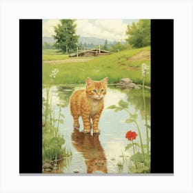 Cat In Puddle Canvas Print