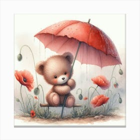 Teddy Bear With Umbrella Canvas Print