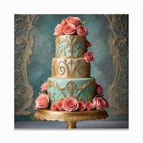 Wedding Cake With Roses Canvas Print