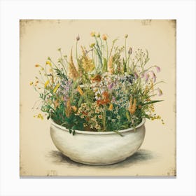 Vintage Wildflowers In A Bowl Canvas Print