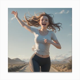 Girl Jogging In The Desert Canvas Print