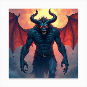 Demon In A Colorful Watercolor Abyss, Dark And Vivid 1 Canvas Print