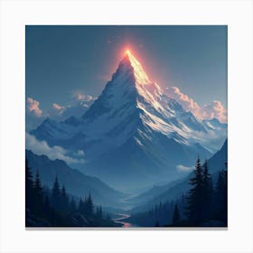 A Towering Mountain With A Glowing Magical Peak 1 Canvas Print