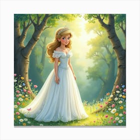 Watercolor Princess Diana With A Charming Fairy Tale Forest 1 Canvas Print