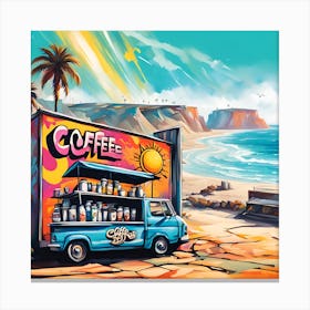 Coffee Bar Billboard Beckoning By The Sea Canvas Print