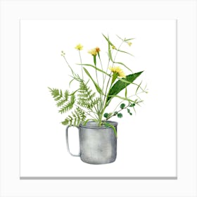 Watercolor Flowers In A Mug Canvas Print