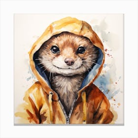 Watercolour Cartoon Mongoose In A Hoodie 2 Canvas Print